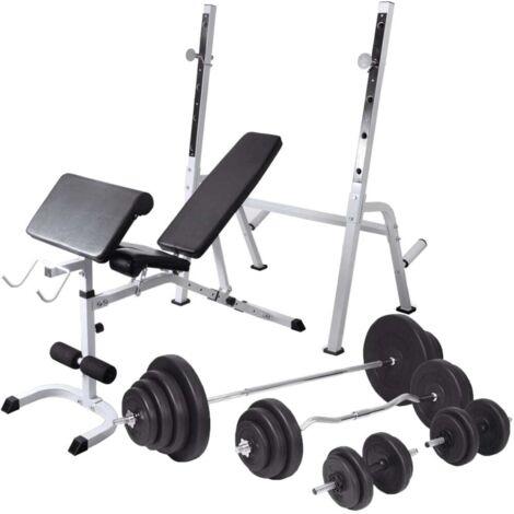Hantelbank mit Ablage, Langhantel und Kurzhantel-Set 120 kg vidaXL