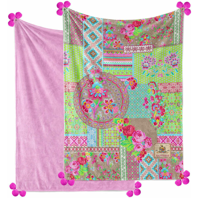 

Manta ZALIPIE de terciopelo de poliéster 150x200 cm - Multicolor - Happiness