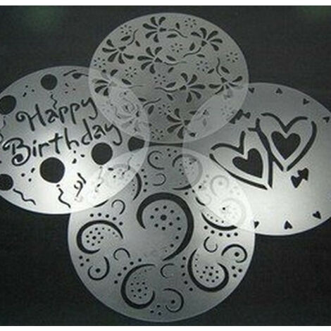 Happy Birthday Cake Topper,Pochoirs de pulvérisation de coeur de fleur Pochoir Cafe Set de Saupoudreuse de Sucre Glace,pour l'anniversaire de mariage de la Saint Valentin