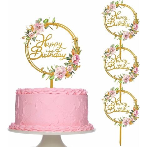 Happy Birthday Cake Topper,Triomphe 4 Pack Personnalisé Joyeux Anniversaire Gâteau Topper Acrylique Fleur Cupcake Topper pour Filles Enfants Mère Bébé Fête Danniversaire Gâteau Décoration(Style A)