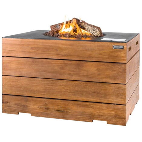 Happy Cocooning Mania Lounge&Dining Feuertisch rechteckig Teakholz/schwarz 19,5 kW