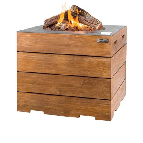 Happy Cocooning Mania Lounge&Dining Feuertisch Teakholz/grau quadratisch 19,5 kW
