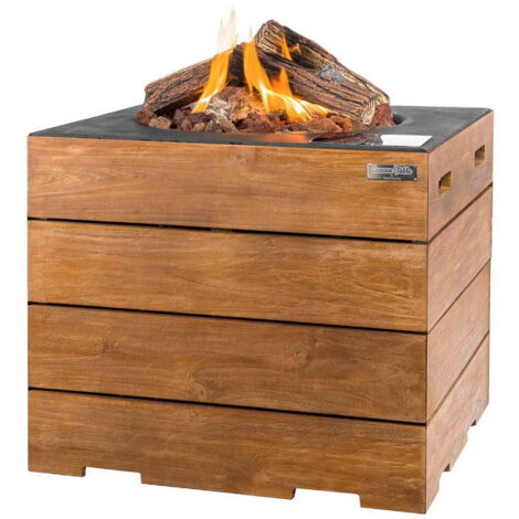 Happy Cocooning Mania Teakwood Feuertisch Quadratisch Schwarz Inkl. 5kg Feuersteine