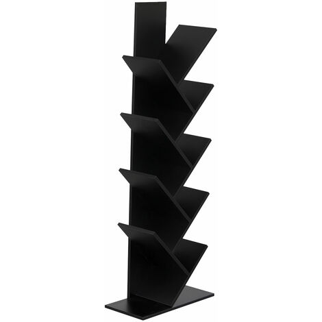 Happy Garden – Bibliothèque inclinée 8 étagères noires – Dimensions L 50 × l 25 × H 141 cm – Structure MDF robuste – Design moderne pour salon ou bureau