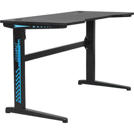 Happy Garden – Bureau gamer à LED 120x60 cm – Éclairage personnalisable – 2 sorties câbles – Plateau MDF noir – Pieds métal robustes
