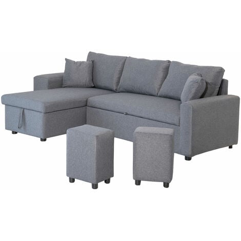 HAPPY GARDEN - Canapé d'angle convertible TONY 3 places gris chiné