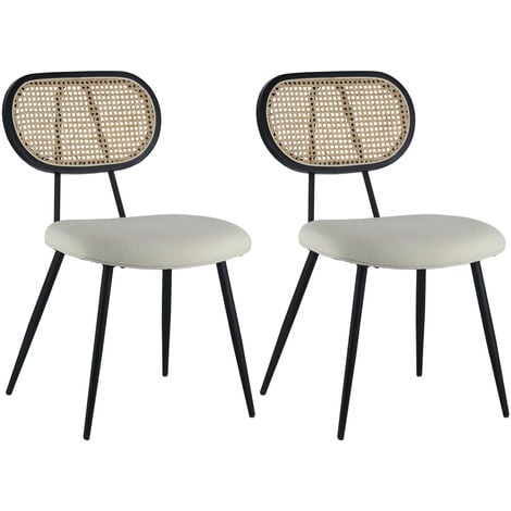 HAPPY GARDEN - Lot de 2 chaises en cannage et tissu boucle écru ELENA