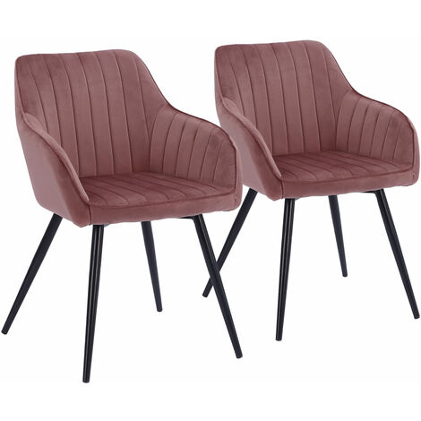 Happy Garden – Lot de 2 chaises en velours rose BERTILLE – Dossier haut et accoudoirs – Pieds en métal avec patins antidérapants – Dimensions P 64 × l 58 × H 83,5 cm