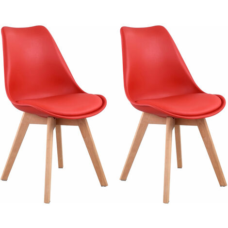 Happy Garden – Lot de 2 chaises scandinaves NORA rouge avec coussins en polyuréthane – Pieds en bois de hêtre – Hauteur d'assise 45,5 cm – Confort optimal