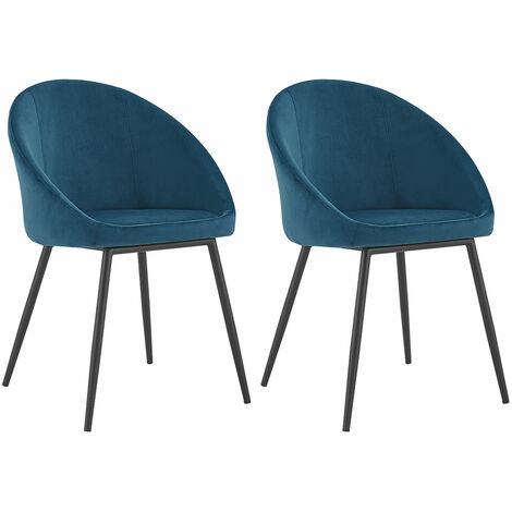 Happy Garden – Lot de 2 chaises vintage en velours bleu – Dossier arrondi et assise moelleuse – Pieds en métal noir – Dimensions L 54 × l 53 × H 81 cm