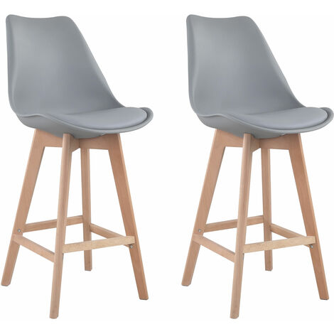 Happy Garden – Lot de 2 tabourets de bar scandinaves Sven – Revêtement polypropylène – Hauteur d'assise 70 cm – Pieds en bois de hêtre