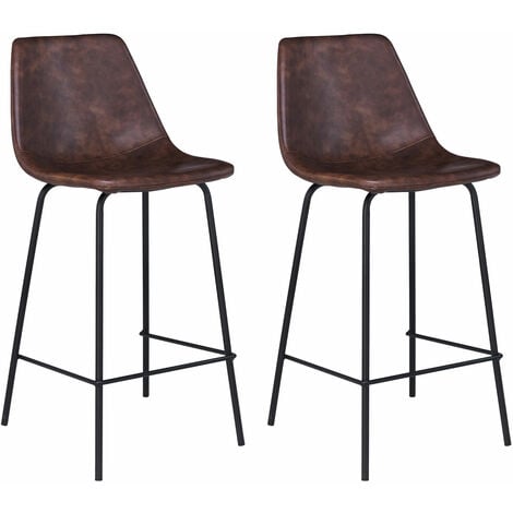 HAPPY GARDEN - Lot de 2 tabourets de bar vintage LUCIEN marron - Hauteur d'assise 65cm