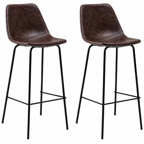 HAPPY GARDEN - Lot de 2 tabourets de bar vintage LUCIEN marron - Hauteur d'assise 75cm