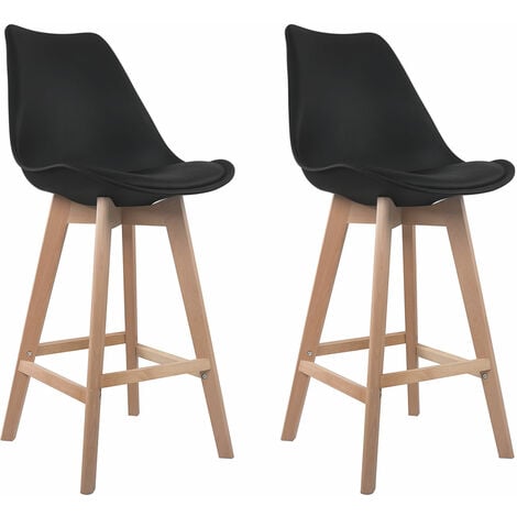 HAPPY GARDEN - Lot de 2 tabourets scandinaves SVEN noir avec coussin