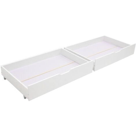 Happy Garden – Lot de 2 tiroirs de rangement sous lit 94x61,5x20 cm – En pin blanc – Charge max 26 kg – Roulettes pour glissement facile