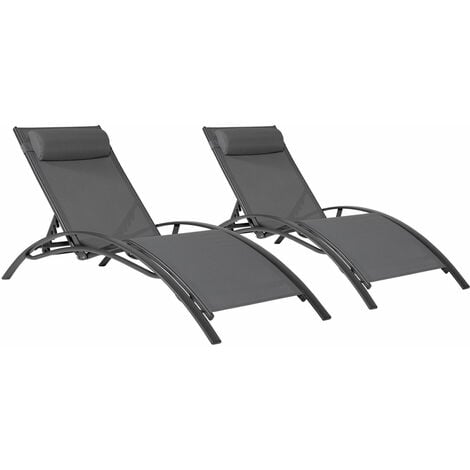 HAPPY GARDEN - Lot de 2 transats GALAPAGOS en textilène gris - aluminium gris anthracite