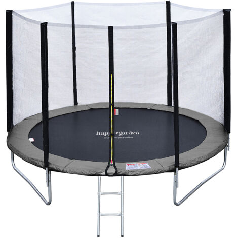 HAPPY GARDEN - Pack Premium Trampoline 245cm réversible gris / rose CANBERRA + filet, échelle, bâche et kit d'ancrage