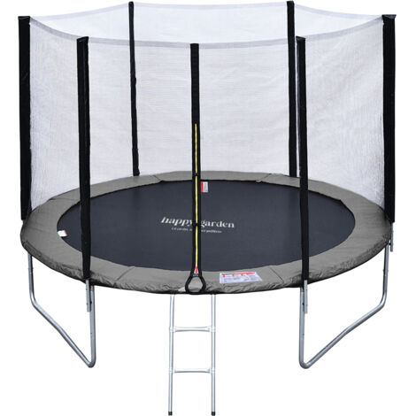 HAPPY GARDEN - Pack Premium Trampoline 305cm réversible gris / rose ADELAÏDE + filet, échelle, bâche et kit d'ancrage