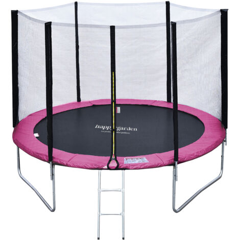 HAPPY GARDEN - Pack Premium Trampoline 305cm réversible rose / gris ADELAÏDE + filet, échelle, bâche et kit d'ancrage