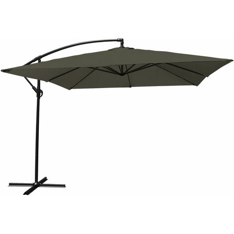Happy Garden – Parasol déporté carré 2,7x2,7m gris – Mât articulé en acier – Toile polyester 180g/m² déperlant – Protection UV20+