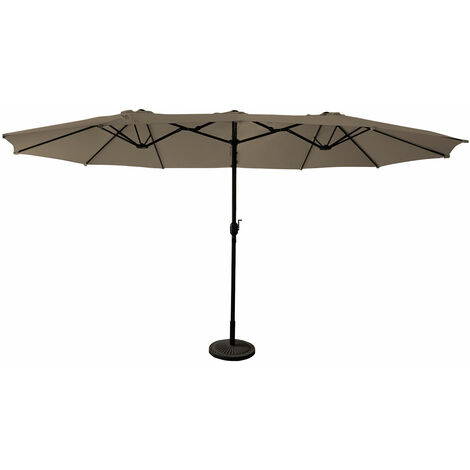 Happy Garden – Parasol déporté double 4,52x2,64m taupe – Structure en acier – Toile déperlante avec aération – Pour terrasse, jardin ou piscine