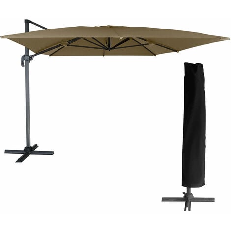 HAPPY GARDEN - Parasol déporté MOLOKAI rectangulaire 3x4m taupe + housse