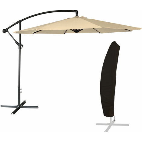 Happy Garden – Parasol déporté rond 3,50m beige – Structure en acier époxy – Protection UV20+ – Housse imperméable incluse