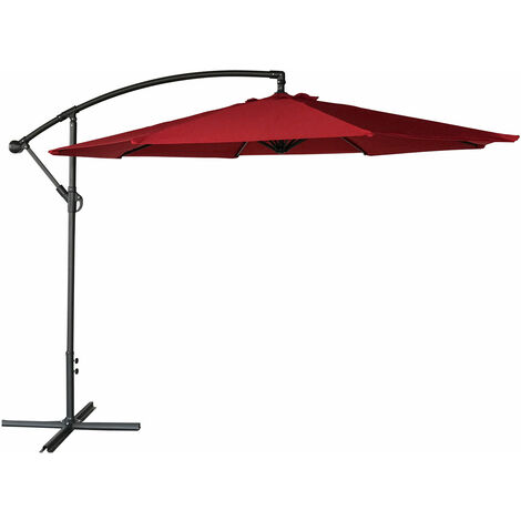 Happy Garden – Parasol déporté rond 3,50m – Structure acier époxy – Ouverture manivelle – Protection UV20+ – Toile déperlante rouge