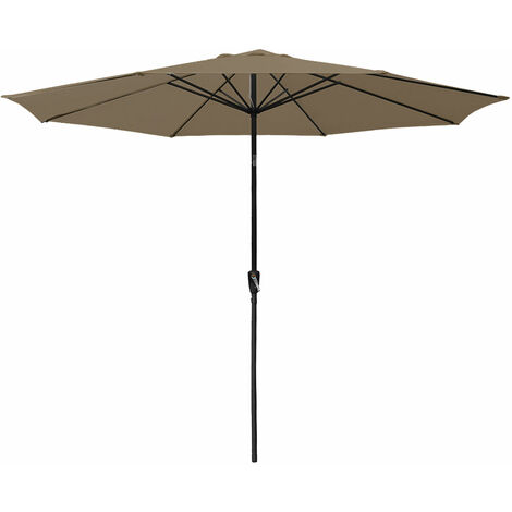 Happy Garden – Parasol droit rond 3,30m taupe – Mât en aluminium Ø 38mm – Toile en polyester 160g/m² – Système d'inclinaison par bouton