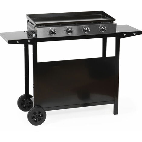Happy Garden – Plancha à gaz 4 brûleurs – Surface de cuisson 75x35cm – Acier émaillé avec bac récupérateur de graisse – Chariot à roulettes