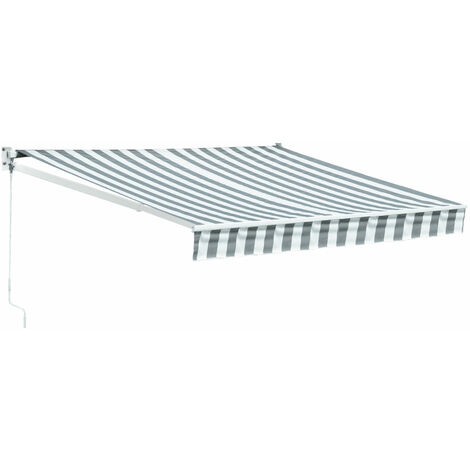 Happy Garden – Store banne 2,5 × 2m – Toile rayée blanche/grise – Structure en aluminium et acier – Protection UV50+ – Inclinaison 15 à 50°