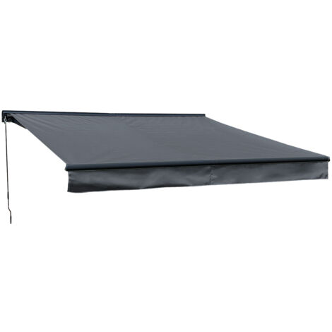 Happy Garden – Store banne 3,5 × 3m avec semi-coffre – Toile déperlant UV50+ – Inclinaison 14 à 45° – Structure aluminium grise