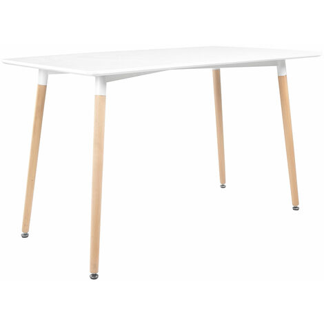 Happy Garden – Table rectangulaire 120 × 70 cm blanche PIA – Pieds en bois de hêtre – Pour 6 personnes – Épaisseur plateau 18 mm