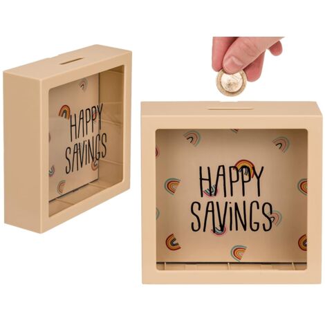 Happy Savings - Salvadanaio a forma di arcobaleno, circa 15 cm, in plastica, color crema