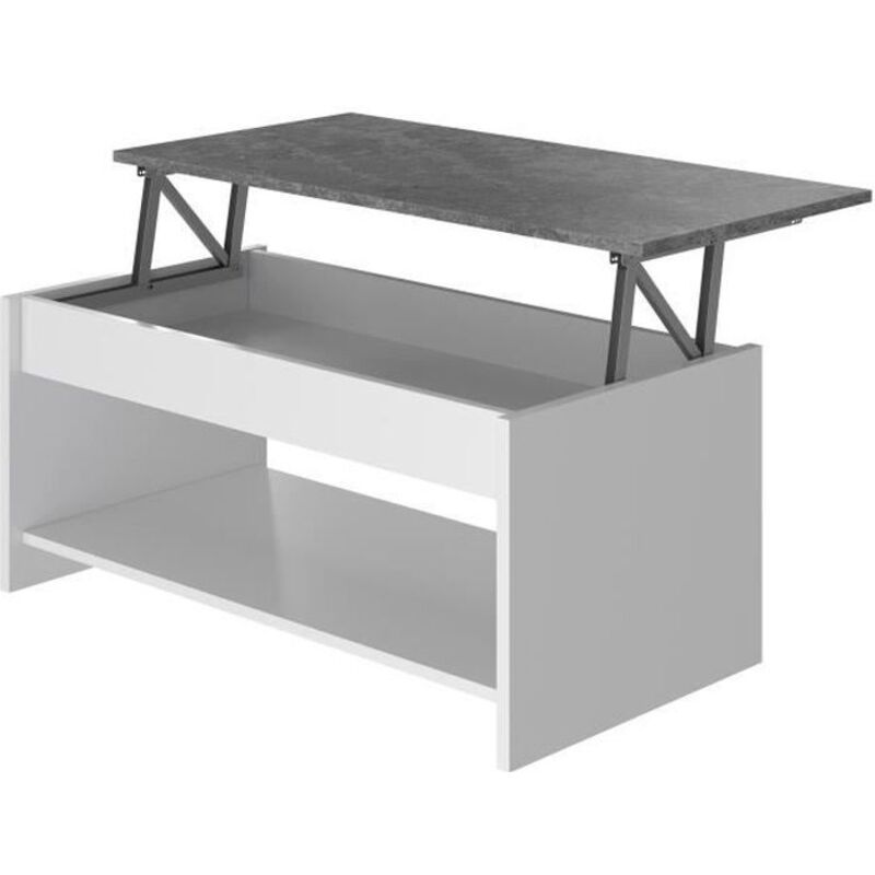 Les Tendances - Table basse - Blanc et gris béton - Relevable - l 100 cm x P50 x H44cm - happy