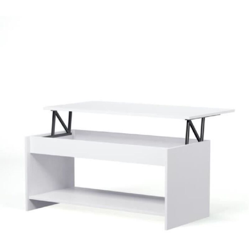 Table basse relevable - Style contemporain blanc mat - L 100 x P50 x H44cm - HAPPY Table basse relevable - Style contemporain blanc mat - L 100 x P50 x H44cm - HAPPY