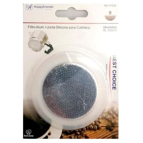 HAPPYFRIENDS filtro cafetera 9 tazas , Filtro cafetera 9 tazas Junta de aluminio con junta de silicona para cafetera de 9 tazas Recambio de filtro más junta para cafetera p