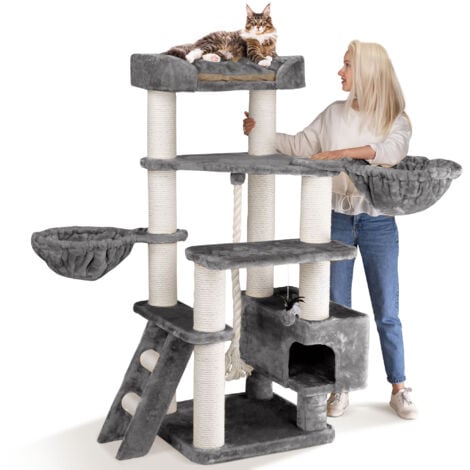 HAPPYPET Kratzbaum große Katzen XXL JACOB - Katzenbaum Deckenhoch, Stabil und Massiv mit Sisalsäulen und Dicker Bodenplatte, Ideal für Schwere Rassen  Grau