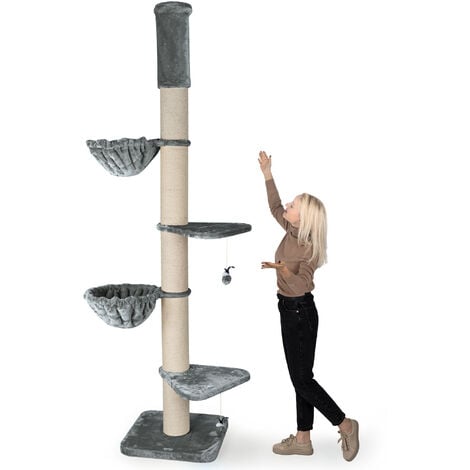 HAPPYPET Kratzbaum 'Leonardo' Grosse Katzen Stabil XXL Deckenhoch, 250 bis 275 cm - 18 cm Dicke Stämme, Große Liegemulden bis 20 kg, Höhle, geprüftes Holz, Katzenkratzbaum für Maine Coons & Ragdolls  