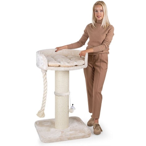 HAPPYPET Premium Kratzbaum 'Balu' Grosse Katzen Stabil - Katzenbaum, Kletterbaum, für Maine Coon, Natursisal, Dicke Stämme mit 18 cm, 100 cm hoch  Beige basic