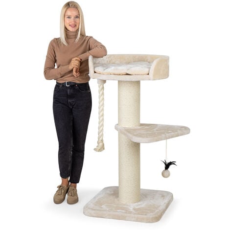 HAPPYPET Premium Kratzbaum Grosse Katzen Stabil 'Felix' - Katzenbaum, Kletterbaum, für Maine Coon, Natursisal, Dicke Stämme mit 18 cm, 120 cm Hoch  Beige