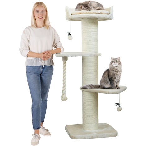 HAPPYPET Premium Kratzbaum Grosse Katzen Stabil 'Freddy' – 150 cm Großer Katzenbaum, Kletterbaum für Maine Coon, Natursisal, 20 cm Dicke Stämme  Beige
