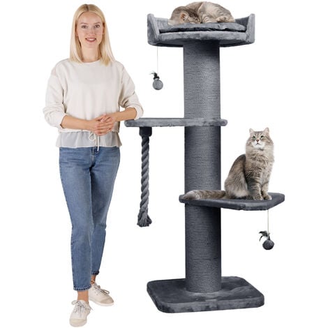 HAPPYPET Premium Kratzbaum Grosse Katzen Stabil 'Freddy' – 150 cm Großer Katzenbaum, Kletterbaum für Maine Coon, Natursisal, 20 cm Dicke Stämme  Grau