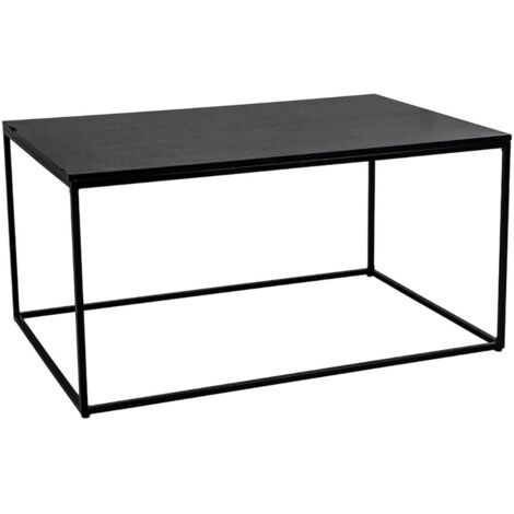 HARALD - Table Basse Acier et Plateau Aspect Bois Noir - Noir