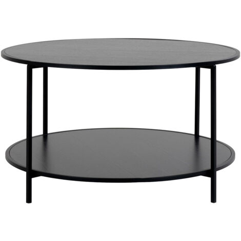HARALD - Table Basse Ronde Acier et Effet Bois Noir