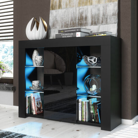 Harbor Sideboard 97cm - Black with Gloss Doors & LED