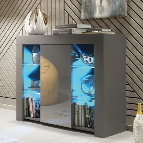 Harbor Sideboard - Dark Grey with Gloss Doors & LED - 97cm