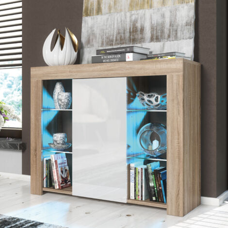 Harbor Sideboard - Oak with White Gloss Doors & LED - 97cm