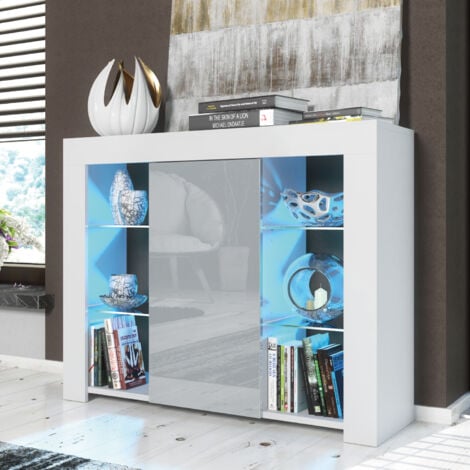 CREATIVE FURNITURE Harbor Sideboard - White with Grey Gloss Doors & LED - 97cm