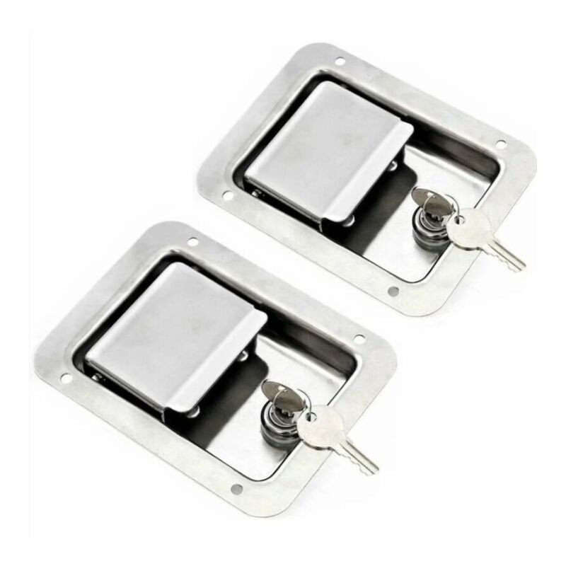 Csparkv - Hardware 2 Pack Stainless Steel Paddle Spring Latch with Lock and Key - Single Flush Handle for rv Door Trailer